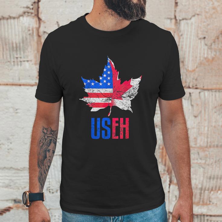 Useh Leaf Canadian American Flag Canada Usa Patriotic Men T-Shirt