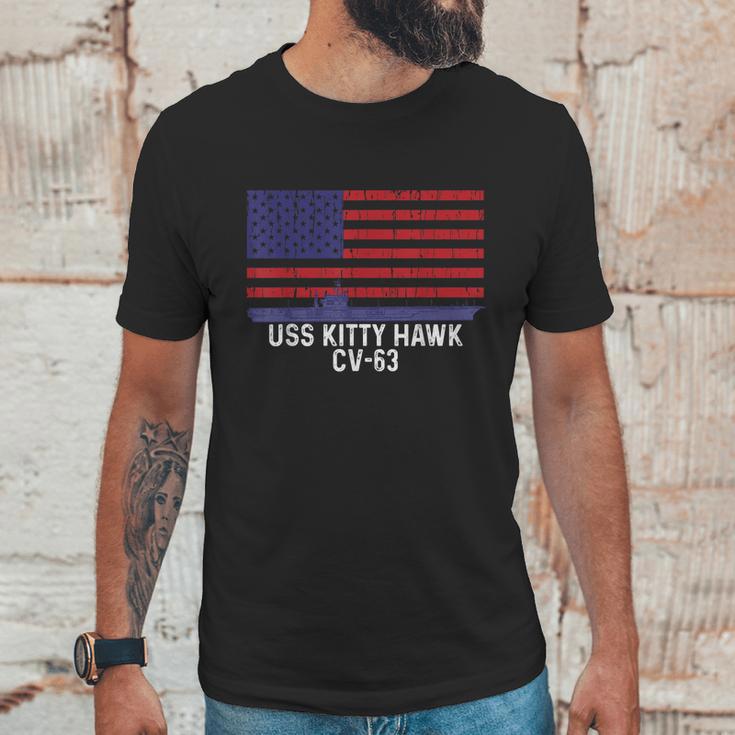 Uss Kitty Hawk Cv63 Aircraft Carrier Vintage Usa Flag Men T-Shirt