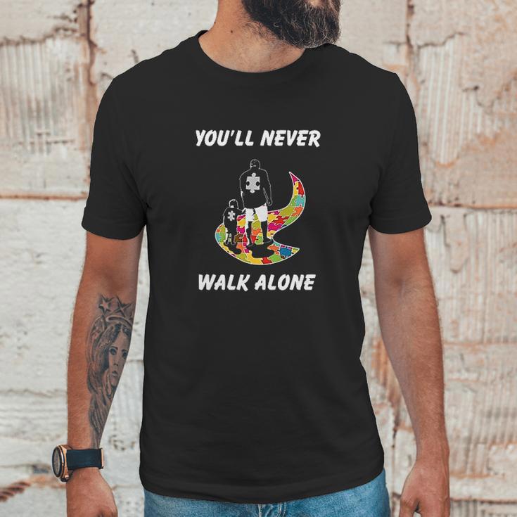 You Never Walk Alone Austim Awareness Dad And Son Men T-Shirt