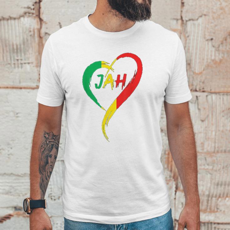 Love Jah Print Rasta Reggae Flag Heart Gift For Rastafarians Men T-Shirt