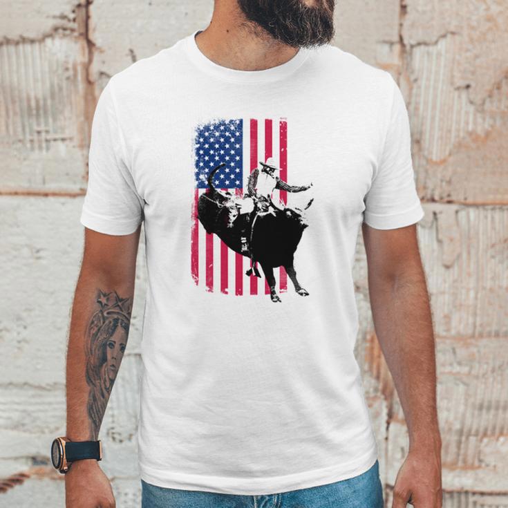 Rodeo Bull Rider Patriotic American Flag Men T-Shirt