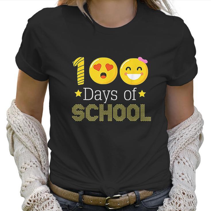 100Th Days Of School Kindergarten Teacher Emoji Women T-Shirt