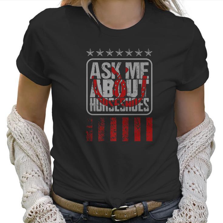 Ask Me About Horseshoe Pitching Ringer Women T-Shirt