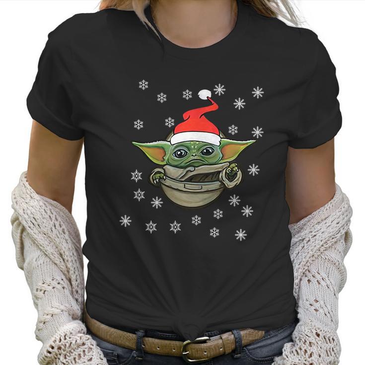 Baby Yoda Snow Merry Christmas The Mandalorian Shirt Women T-Shirt