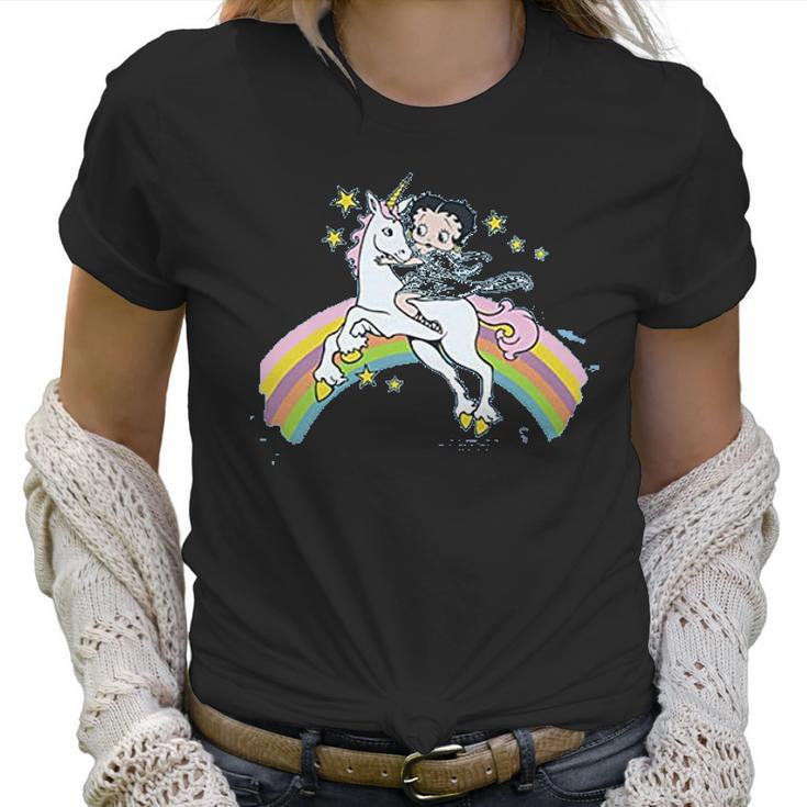 Betty Boop Cartoon Unicorn And Rainbows Women T-Shirt