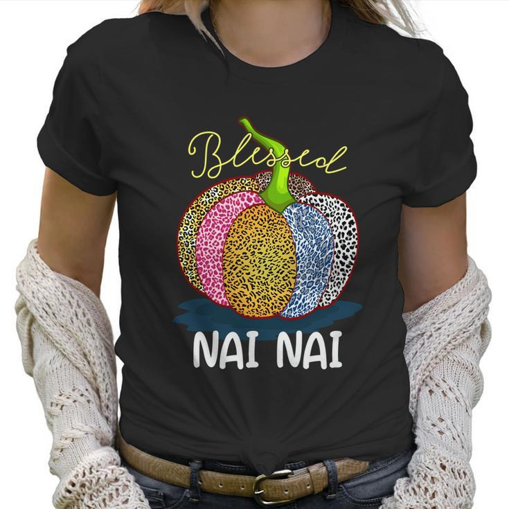 Blessed Nai Nai Pumpkin Leopard Art Grandma Gift Thanksgivin Gift Women T-Shirt