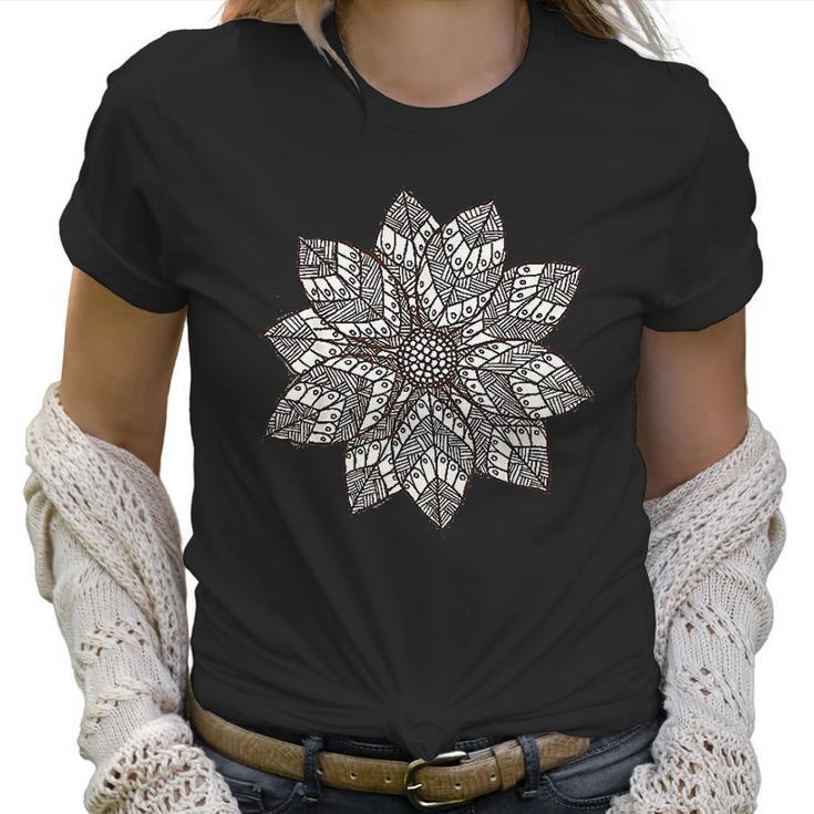 Brown & White Mandala Flower Yoga Sacred Mantra Geometry Women T-Shirt