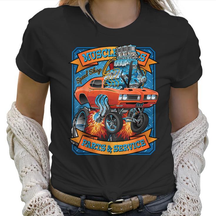 Classic Sixties Muscle Car Funny Dragster Hot Rod Cartoon  V2 Women T-Shirt