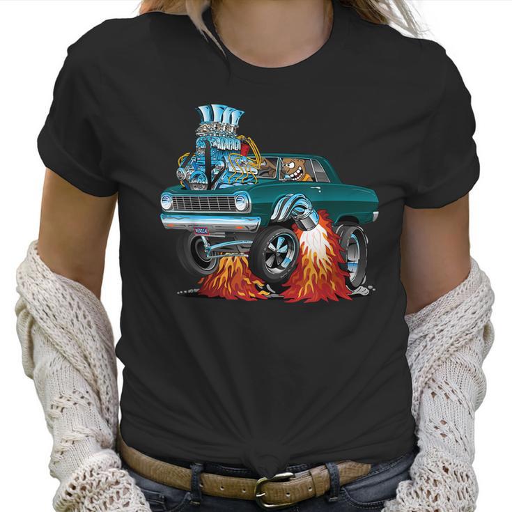 Classic Sixties Muscle Car Funny Dragster Hot Rod Cartoon  V4 Women T-Shirt