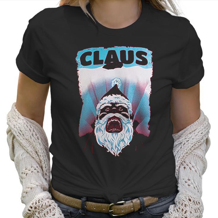 Claus | Funny Jaws Spoof Santa Christmas Joke Holiday Women T-Shirt