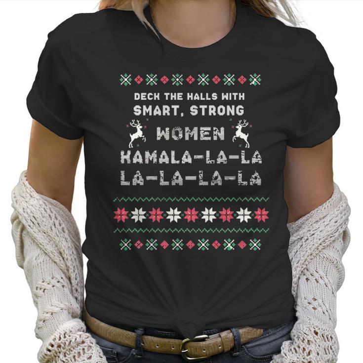 Deck The Halls With Smartstrong Woman Kamala Funny Christmas T Women T-Shirt