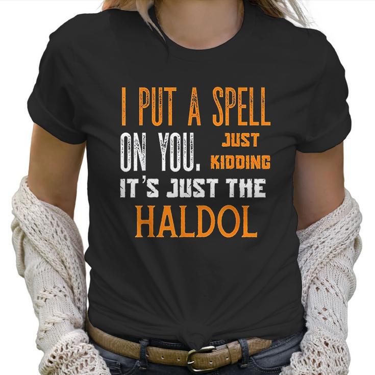 Funny Halloween Nurse Rn Medical Haldol Spell Medical Er Icu Women T-Shirt