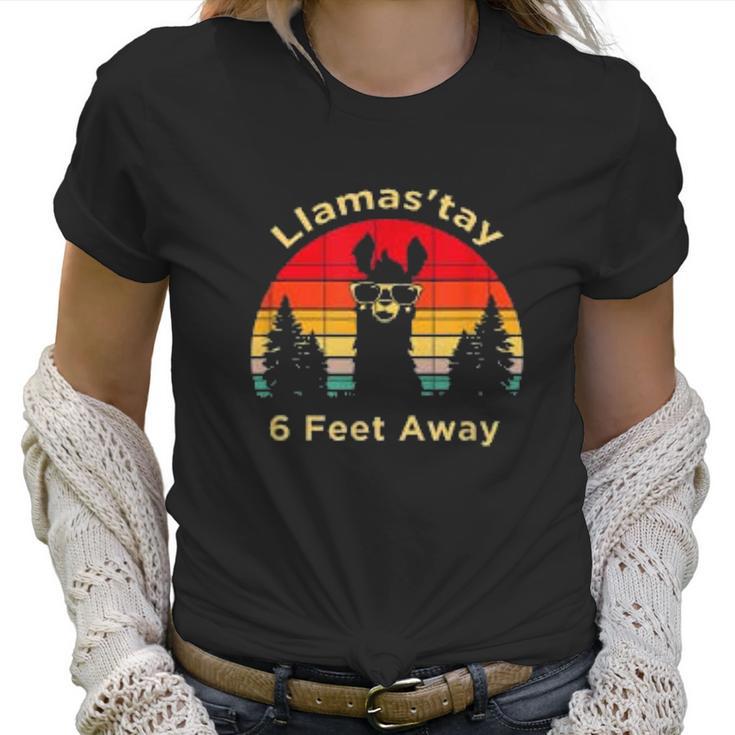 Funny Social Distancing Llama Retro Yoga Gift Women T-Shirt