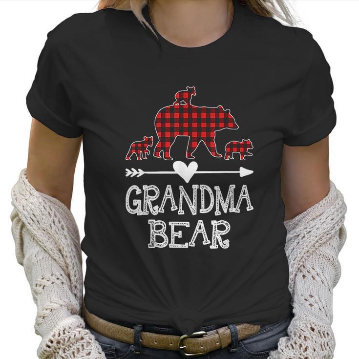 Grandma Bear Three Cubs Red Plaid Grandma Christmas Pajama Women T-Shirt