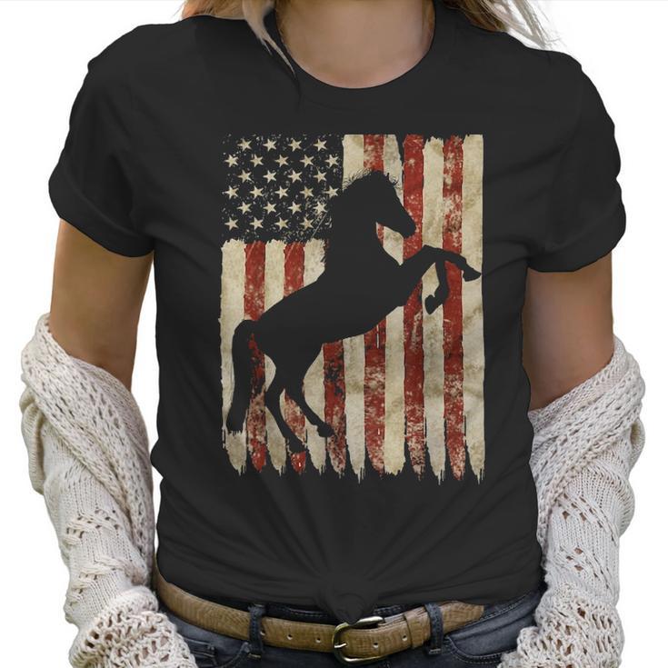 Horse American Flag Usa Patriotic Stallion Gift Women T-Shirt