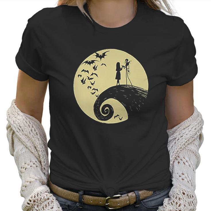 Nightmare Christmas Jack Skellington Sally Romance Moon Women T-Shirt