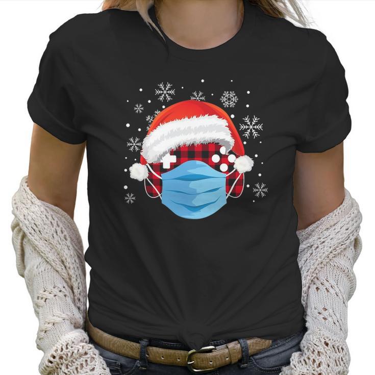 Quarantine Christmas Gamer Face Mask Plaid Video Game Lover Women T-Shirt