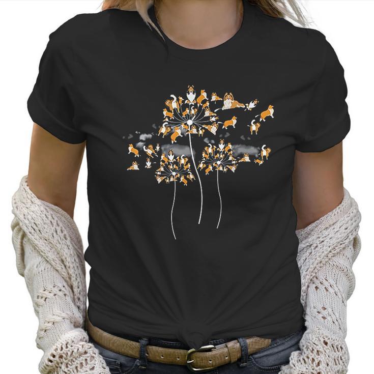 Rough Collie Flower Fly Dandelion Dog Rough Collie Floral Women T-Shirt