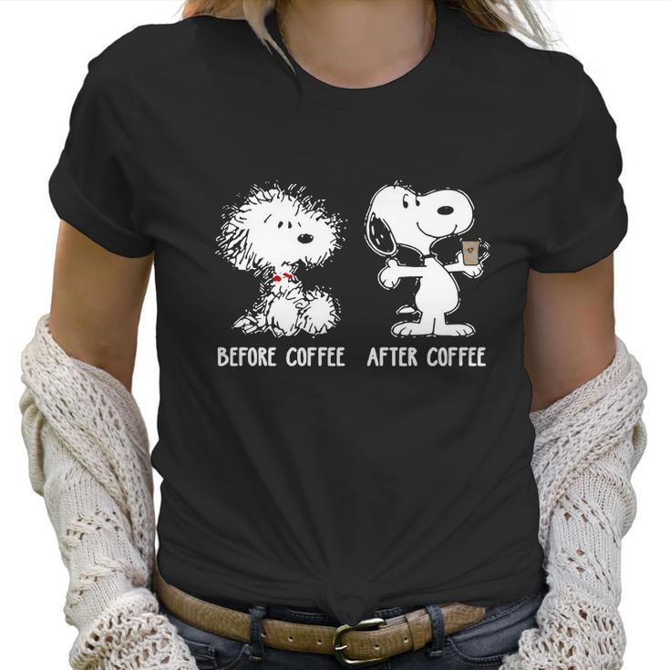 Snoopy Before Coffee After Coffee Shirt Hoodie Sweater Longsleeve T-Shirt Women T-Shirt