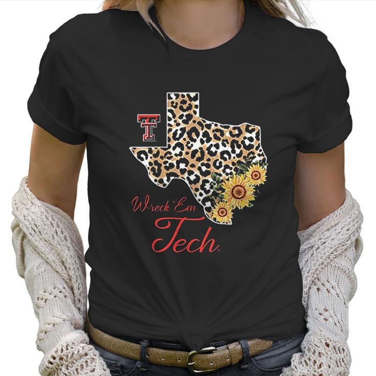 Texas Tech Red Raiders  Leopard State Map Sunflower Women T-Shirt