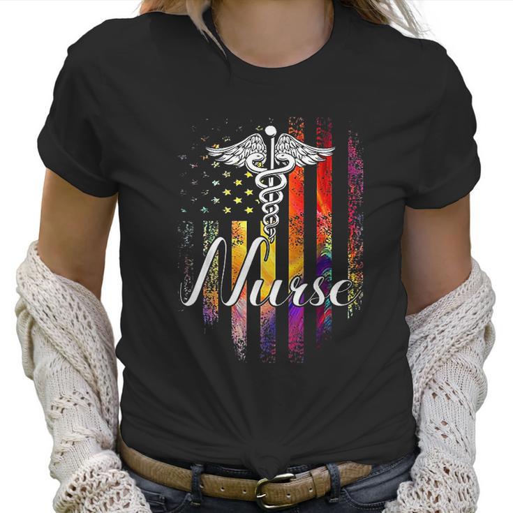 Vintage Nurse American Usa Flag Color Nurse Pharmacy Gift Women T-Shirt