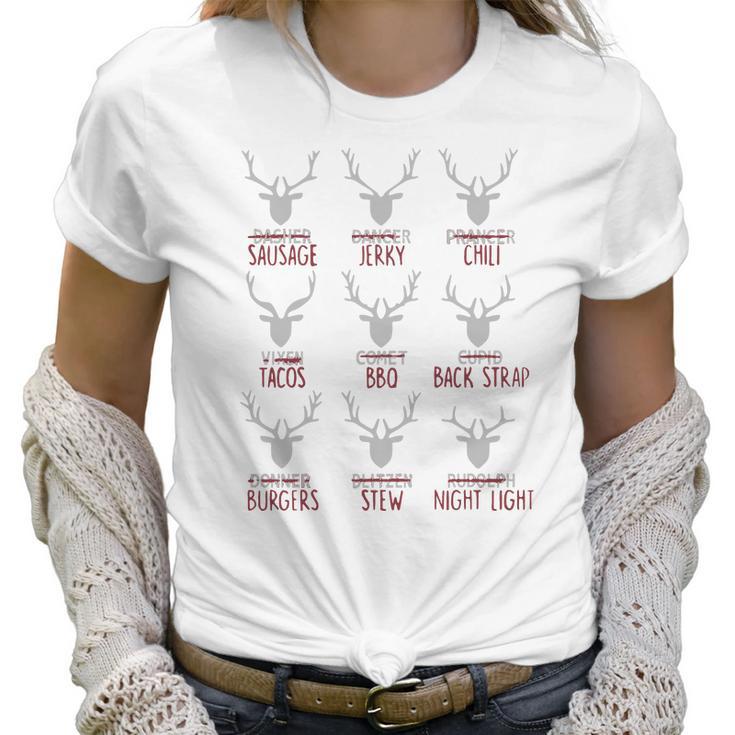 Deer Dasher Sausage Dancer Jerky Prancer Chili Tacos Christmas Shirt Women T-Shirt