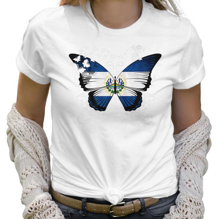 El Salvador Flag Salvadoran Flag Butterfly Women T-Shirt