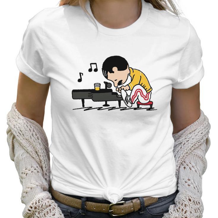 Freddie Mercury Peanuts Playing Piano And Dinking Wine Shirt Women T-Shirt