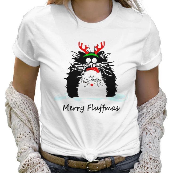 Fun Cat Merry Fluffmas Reindeer Christmas Kitten Meowlover Women T-Shirt