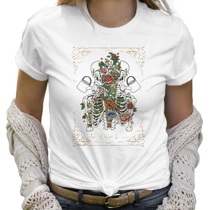 The Plant Lover Tarot Card Skeleton Skull Flowers Plants Women T-Shirt