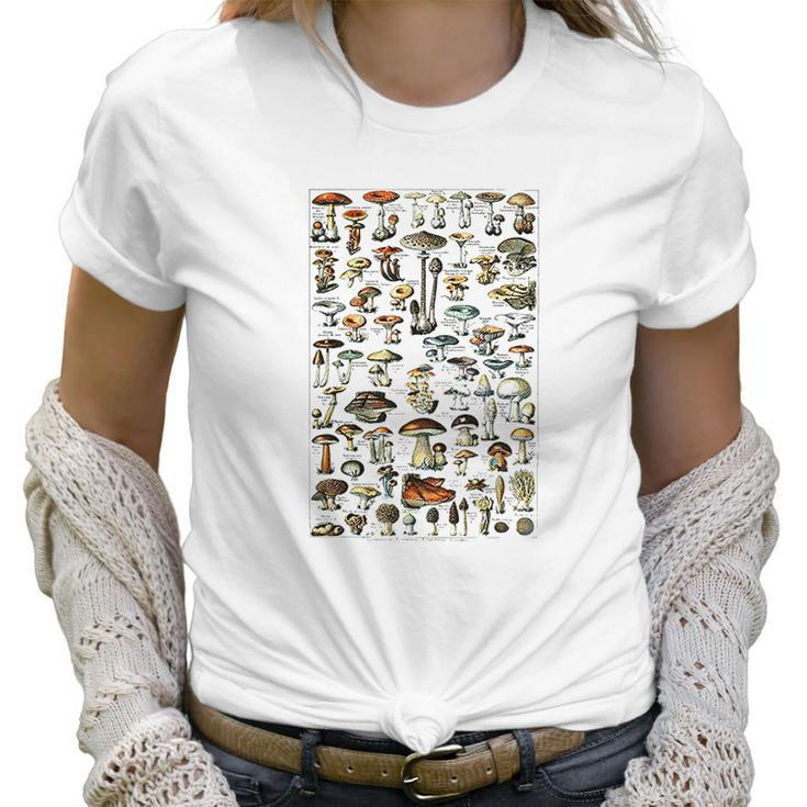 Vintage Mushrooms Chart Illustration Shroom Morel Hunter Women T-Shirt