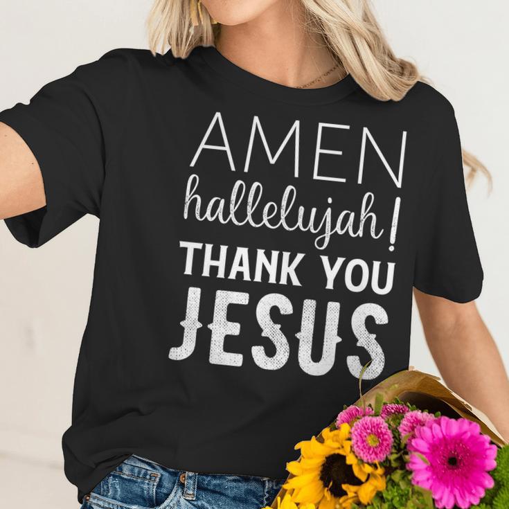 Amen Hallelujah Thank You Jesus Funny Faith Based Women T-Shirt Gifts for Her