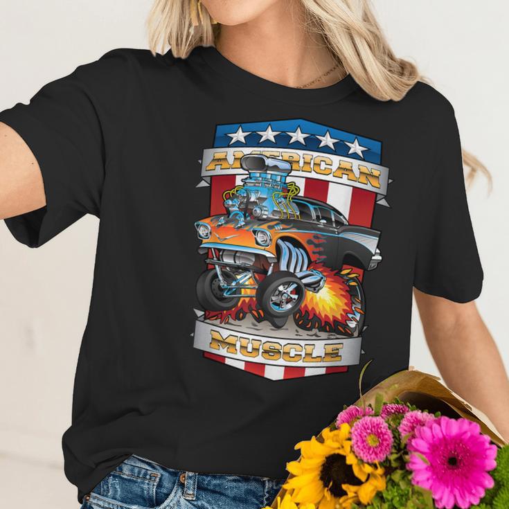 American Pride Classic Fifties Muscle Car Hot Rod Cartoon Women T-Shirt Gifts for Her