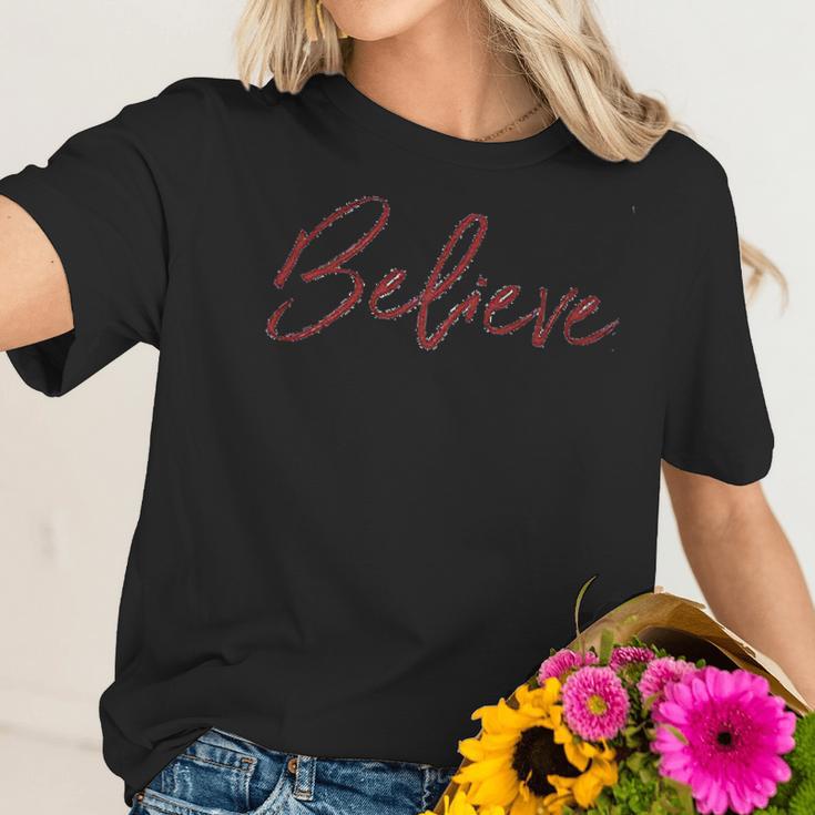 Apparel Kids Believe Christmas Red Raglan Women T-Shirt Gifts for Her