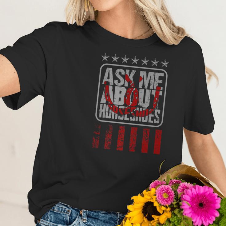 Ask Me About Horseshoe Pitching Ringer Women T-Shirt Gifts for Her