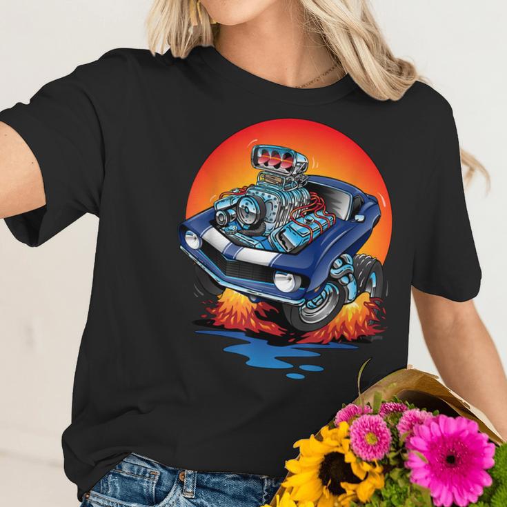 Awesome Classic Sixties Muscle Car Funny Hot Rod Cartoon Women T-Shirt Gifts for Her