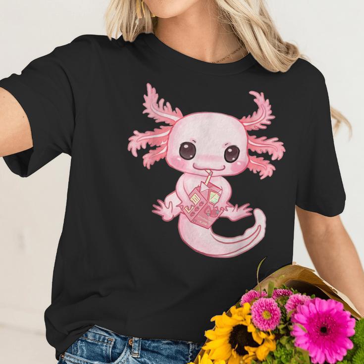 Axolotl Pastel Goth Strawberry Milk Shake Anime Aesthetic Men Women T-Shirt Graphic Print Casual Unisex Tee Women T-Shirt Gifts for Her