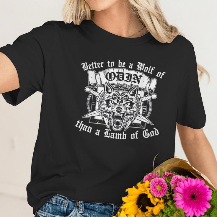 Better To Be A Wolf Of Odin Than A Lamb Of God Viking Women T-Shirt Gifts for Her