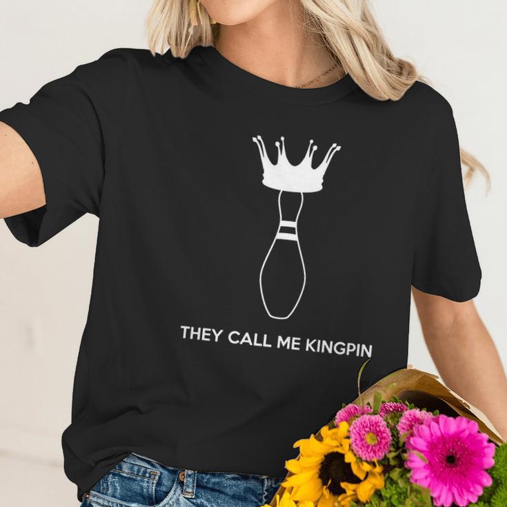 Bowling-Shirt-They-Call-Me-Kingpin-White Women T-Shirt Gifts for Her