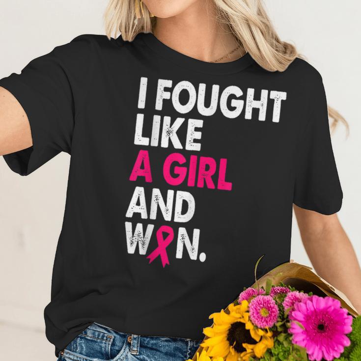 Breast Cancer Awareness I Fought Like A Girl And Won Women V2 Men Women T-Shirt Graphic Print Casual Unisex Tee Women T-Shirt Gifts for Her