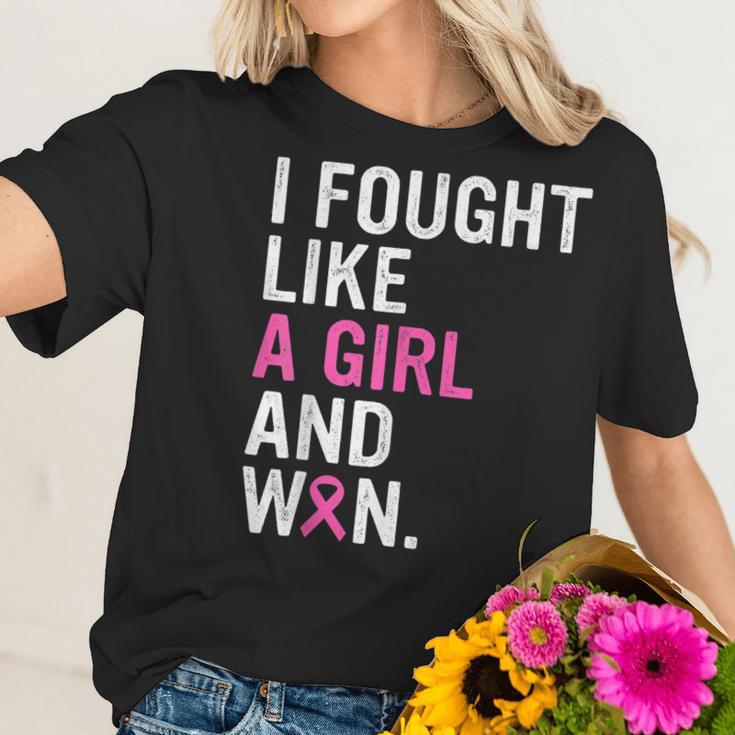 Breast Cancer Awareness I Fought Like A Girl And Won Women V3 Men Women T-Shirt Graphic Print Casual Unisex Tee Women T-Shirt Gifts for Her