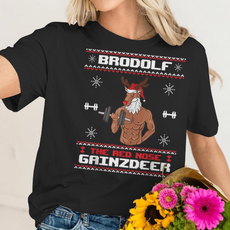 Brodolf The Red Nose Gainzdeer Gym Ugly Christmas Sweater Men Women T-Shirt Graphic Print Casual Unisex Tee Women T-Shirt Gifts for Her