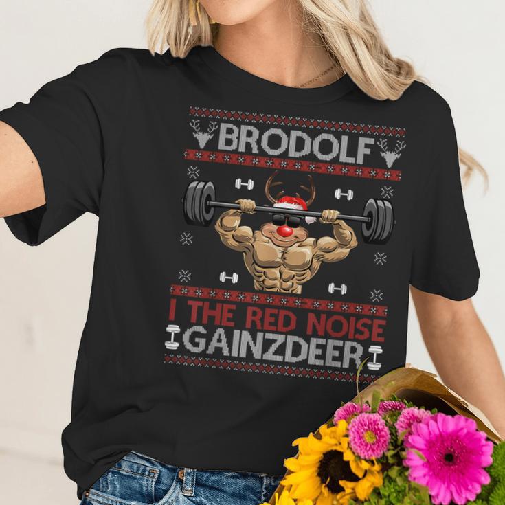 Brodolf The Red Nose Gainzdeer Gym Ugly Christmas Sweater Women T-Shirt Gifts for Her