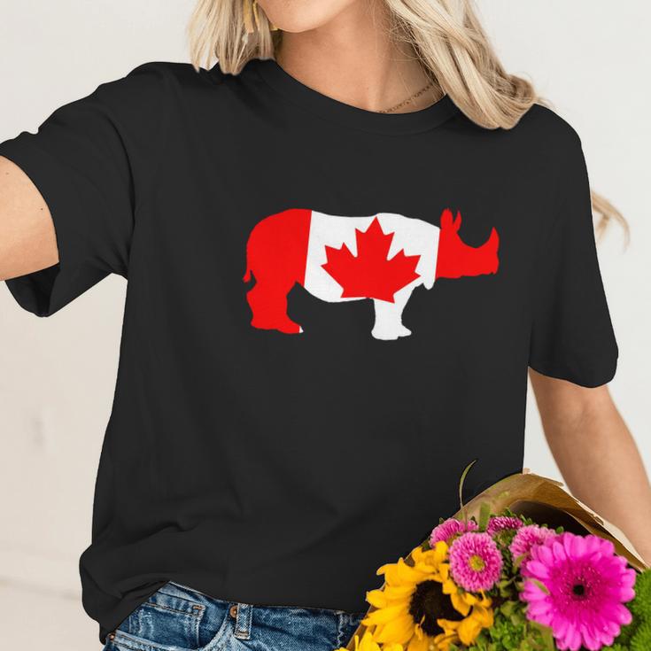 Canada Flag - Rhinoceros - Womens T-Shirt By American Apparel Women T-Shirt Gifts for Her