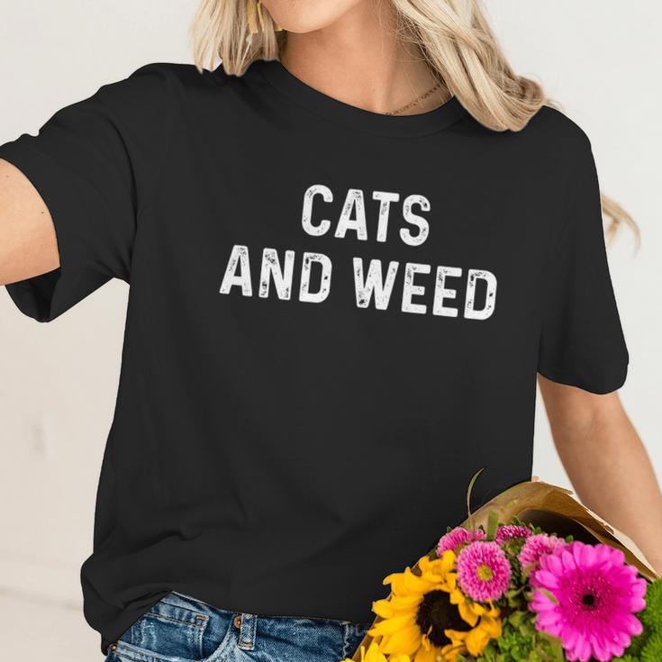 Cats And Weed Funny Cannabis Stoner Marijuana Cat Mom Dad Funny Gift Women T-Shirt Gifts for Her