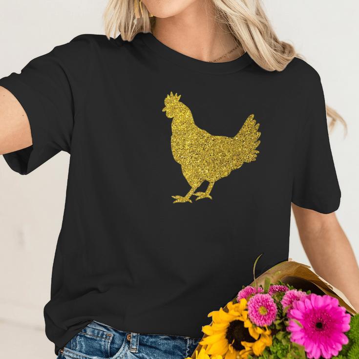 Chicken Ladies Glitter Print Chicken White Tee Top Women T-Shirt Gifts for Her