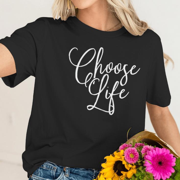 Womens Choose Life Script Lettering Women T-Shirt Gifts for Her