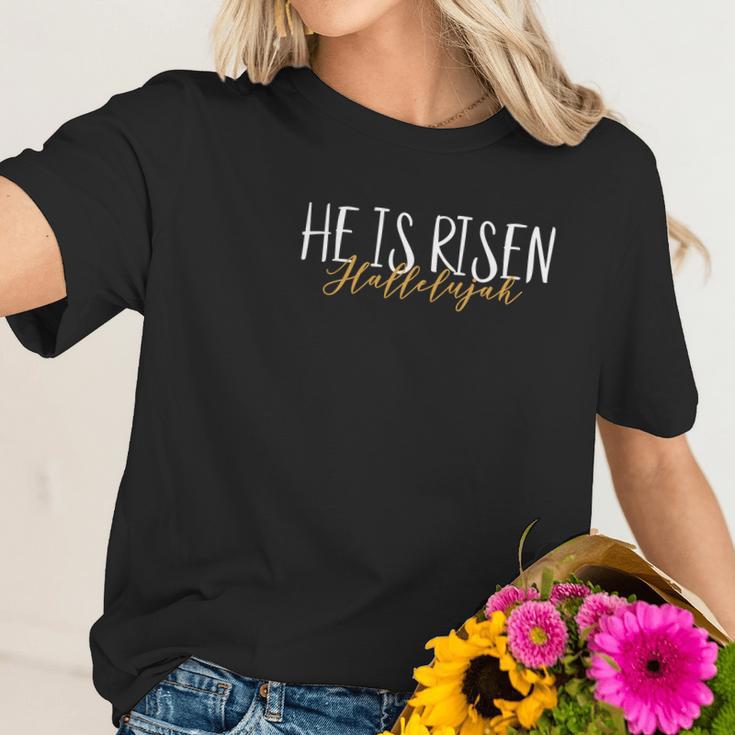 Christian Easter Glitter Tee He Is Risen Hallelujah Women T-Shirt Gifts for Her