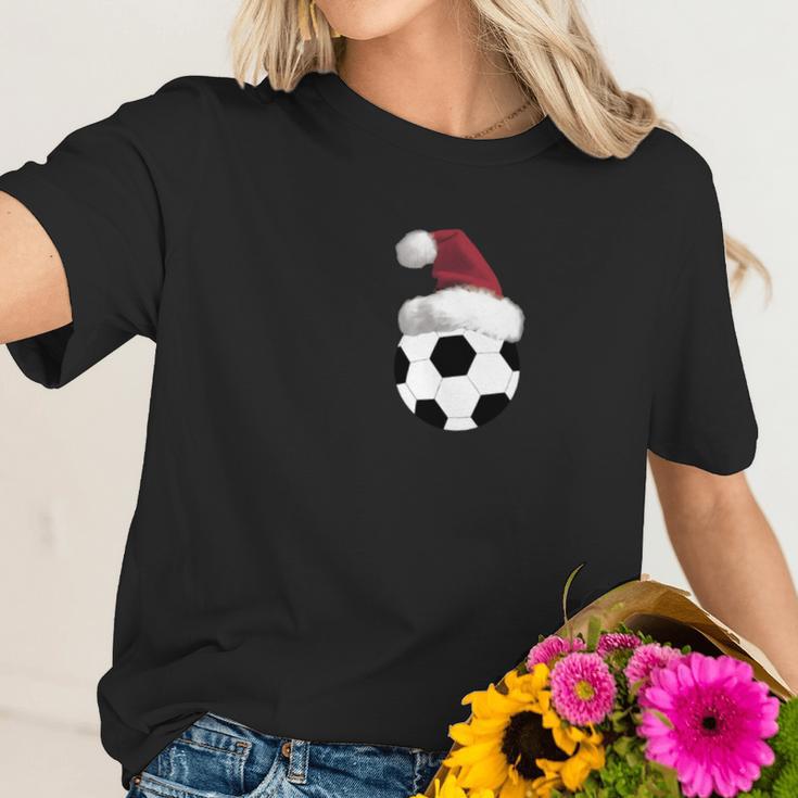 Christmas Soccer Ball Santa Claus Hat T-Shirt_Extract Women T-Shirt Gifts for Her