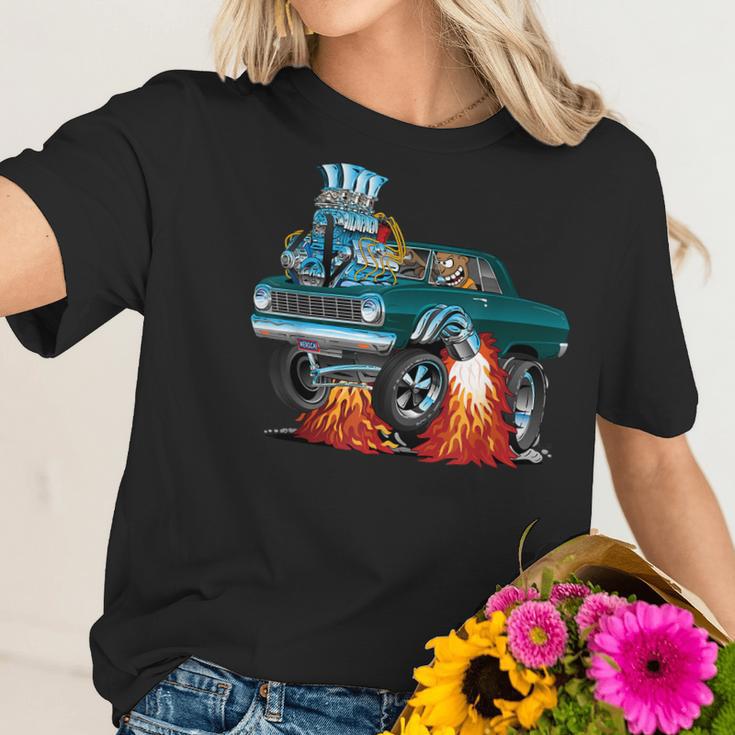 Classic Sixties Muscle Car Funny Dragster Hot Rod Cartoon Women T-Shirt Gifts for Her